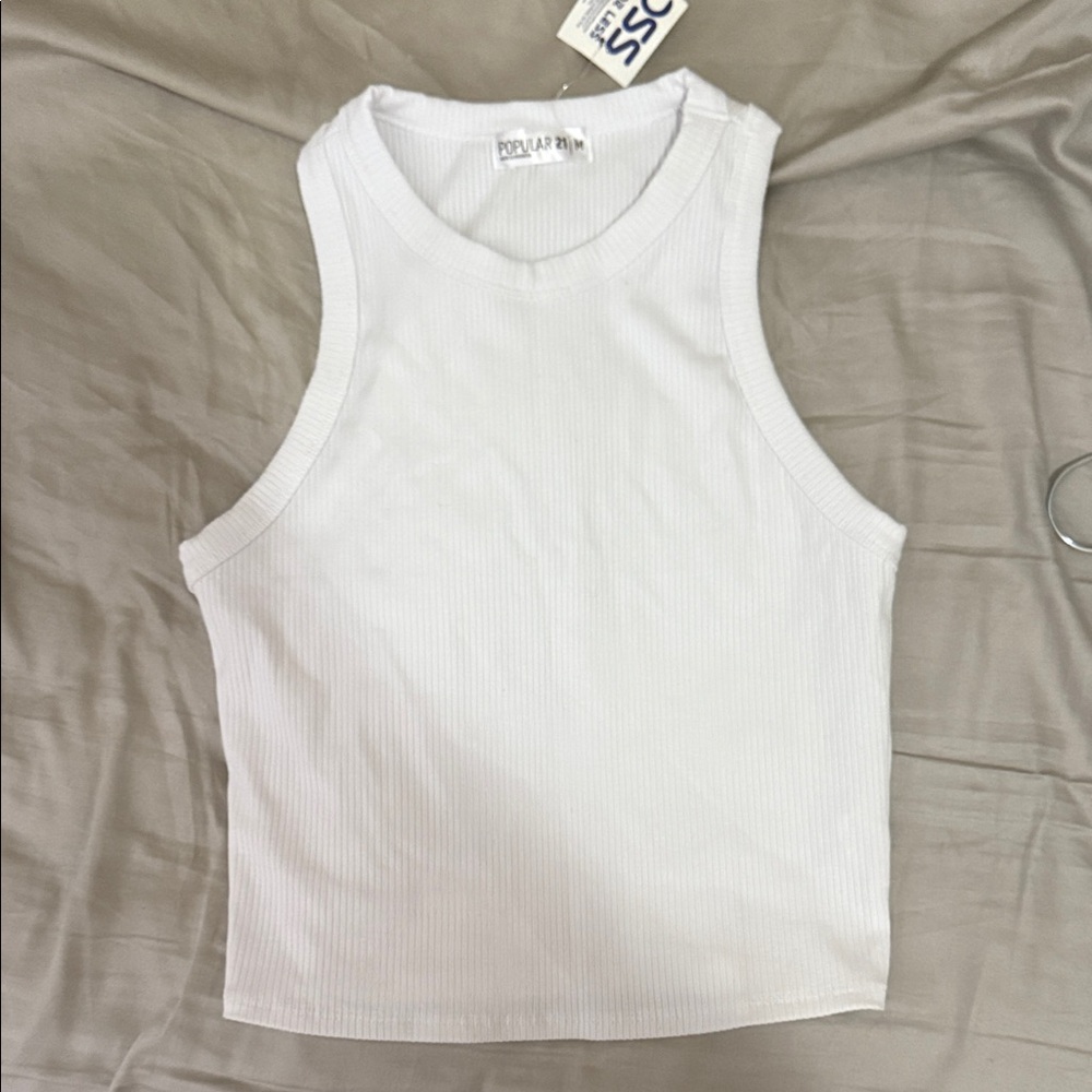 White Ribbed Tank Top